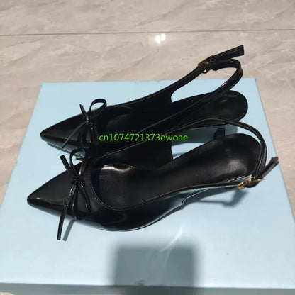 Bow Pointed Toe High Heels Sandals Women Brand Designer Shoes Fashion Slides Sexy Slingback Shoes Elegant Mules Sandals Female