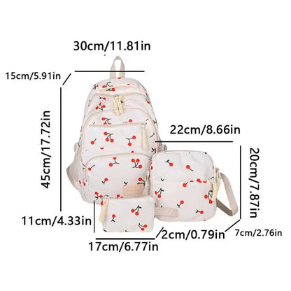 3Pcs/Set Bow Print Backpack with Crossbody Bag and Small Purse Bow Student Bookbag Simple Backpack for Elementary Middle Kids