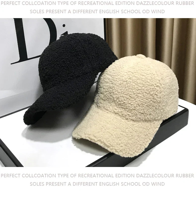 Winter Hats For Women Baseball Caps Plush Thickened Warm Baseball Cap Female Casual Solid Color Fashion Design Outdoor