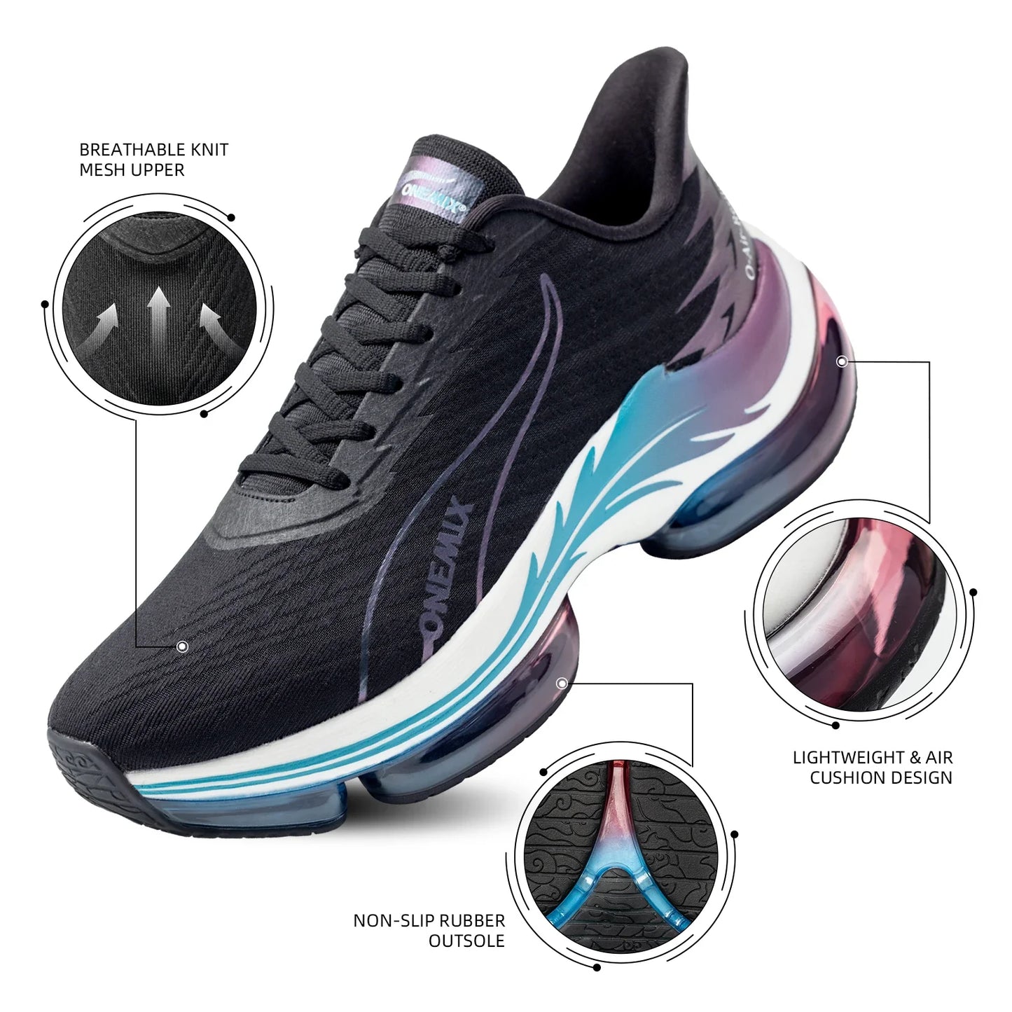 Tênis de Corrida Masculino ONEMIX com Amortecimento de Ar, Tênis Esportivo Respirável de Malha para Uso Externo, Aumento de Altura, Calçado de Caminhada, Tamanhos EU 35-47