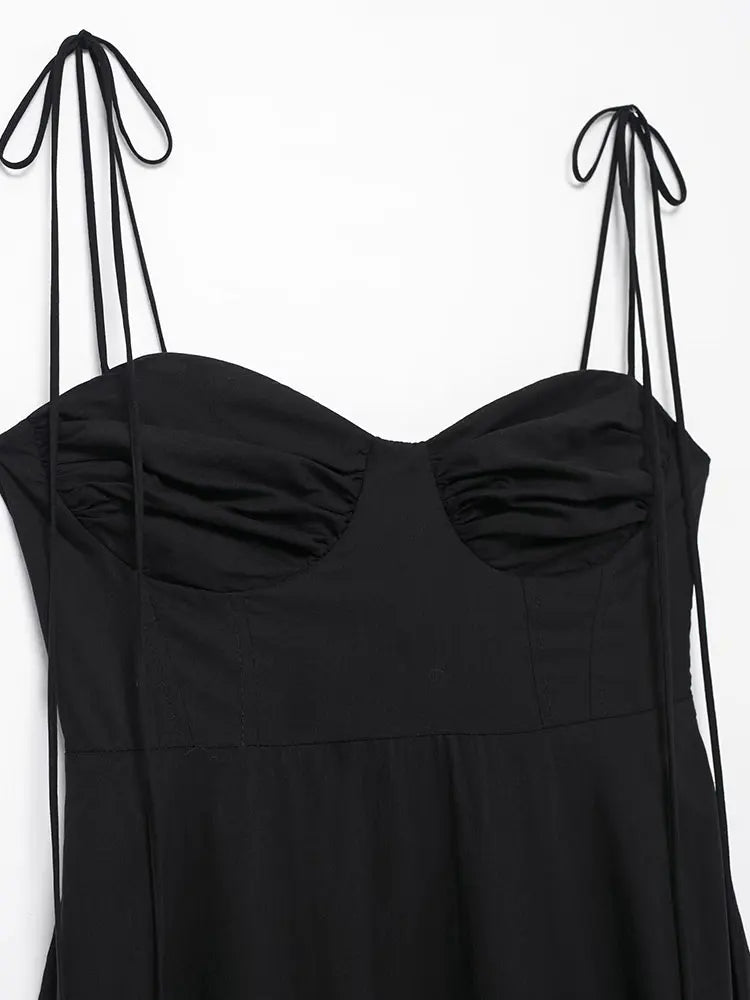 Summer New Woman Dress Spaghetti Strap Sleeveless Backless Lace-Up Zipper Pleats Sweet Beach Style Female Long Dresses