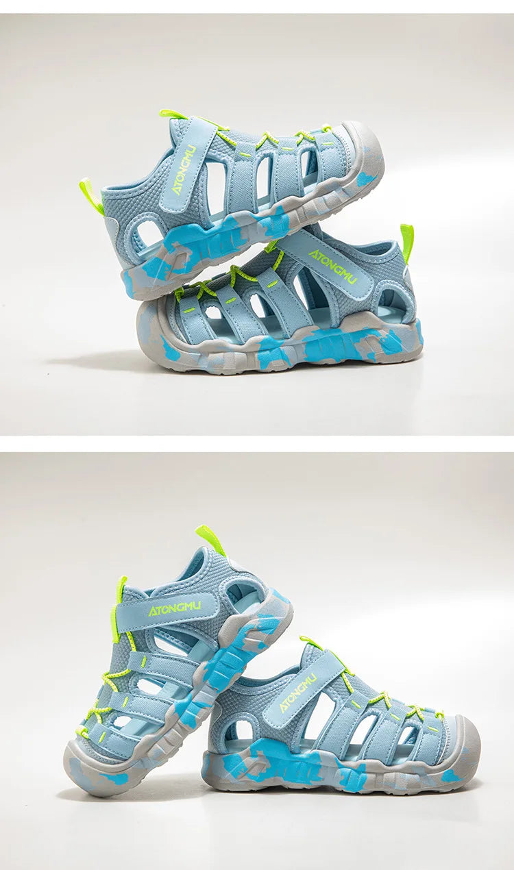 Children Summer Sports Sandals Girls Beach Outdoor Non-slip Hiking Shoes Boys Hollow Breathable Anti Collision Round Toe Sandals