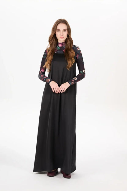 woman clothing mockneck + elegance slip satin dress matching look adjustable maxi floor length lady wear