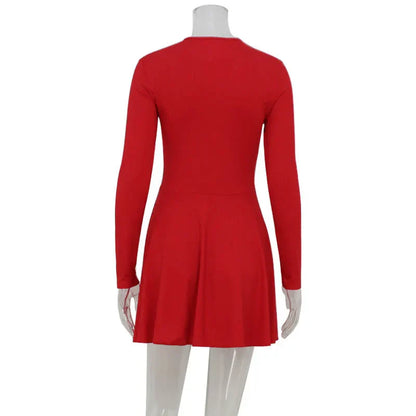 Fashion Solid Women's Mini Dresses A-Line Knitted Sheer Slim Fit Long Sleeves Bodycon O-Neck Party Streetwear Vestidos