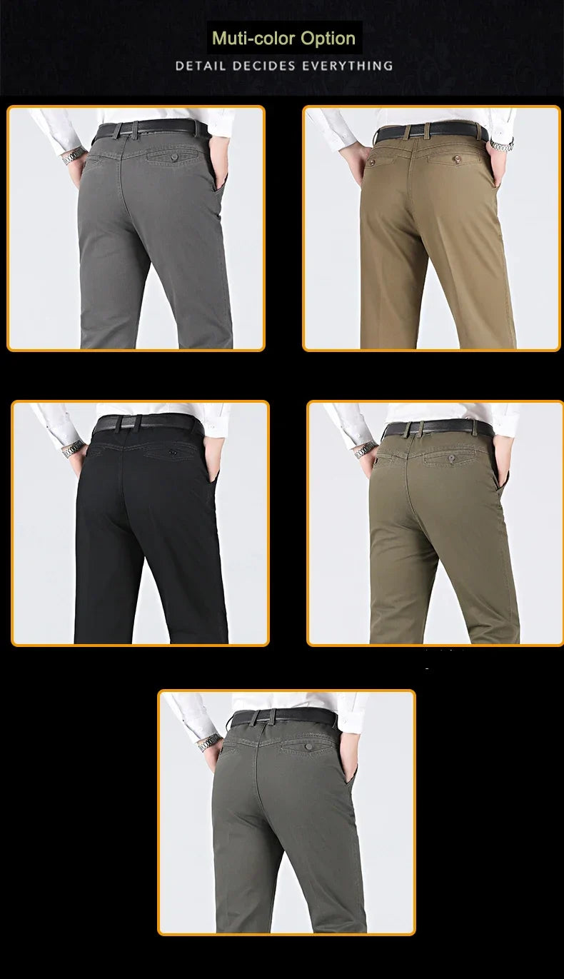 New Arrival 100% Cotton Summer Spring Men's Casual Pants Fashion Solid Black Beige Gentle Thicken Trousers Brand Smart Suit Pant