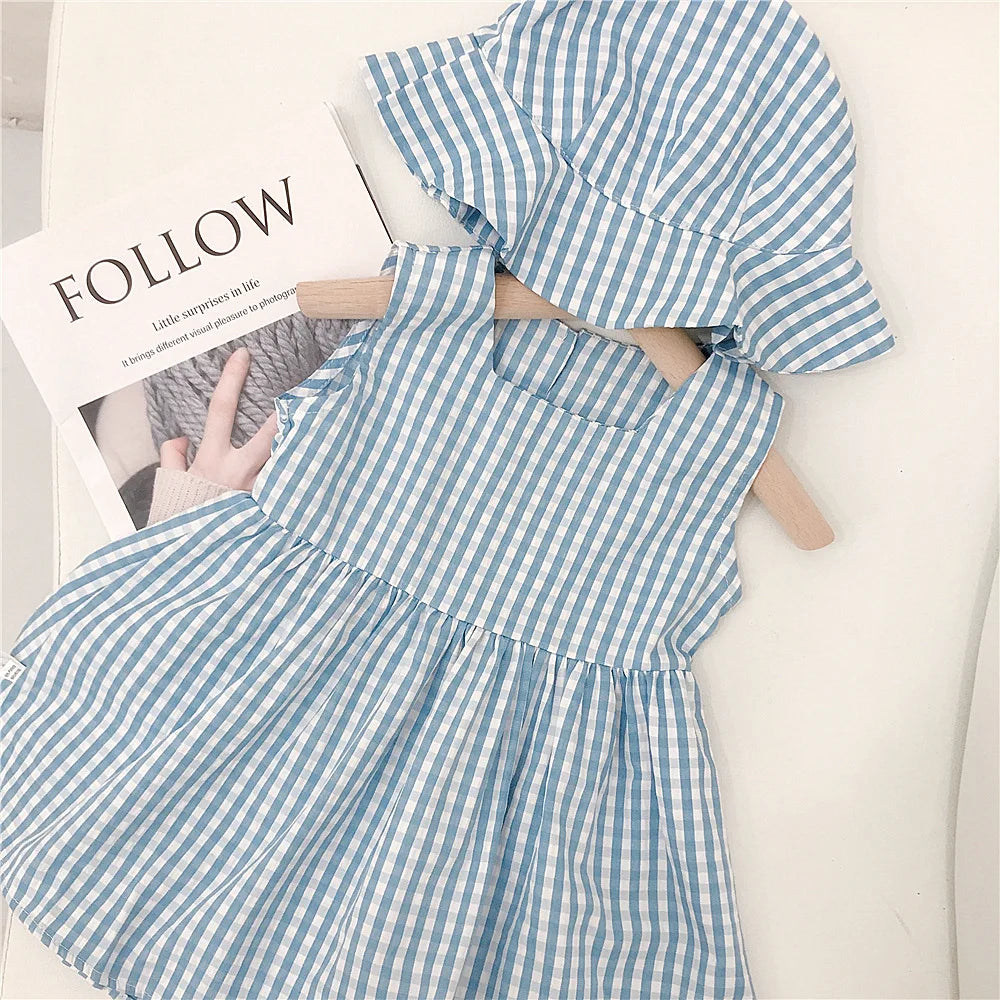 RAISE 2026 Summer Toddler Sibling Attire Fisherman's Hat Plaid Baby Girl Sundress Suits T-shirt Solid Shorts Infant Boy Outfits