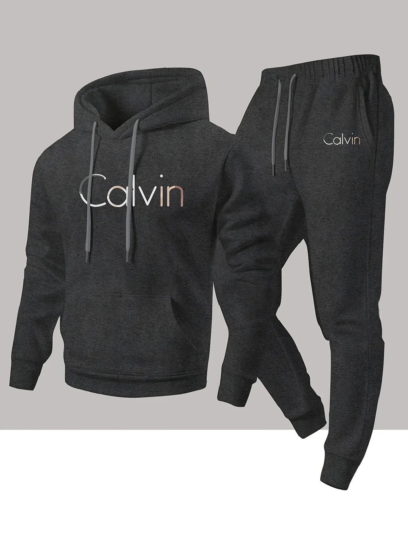 New Calvin Tracksuit for Men  Hoodie & Jogger SetHip Hop Streetwear Casual Workout Outfit Fall Winter Fashion Gym Athletic Wear