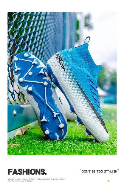 High-Top Leather AG Studded Soccer Cleats, Anti-Slip for Grass Field, Youth & Adult Men Women Training World Cup Style