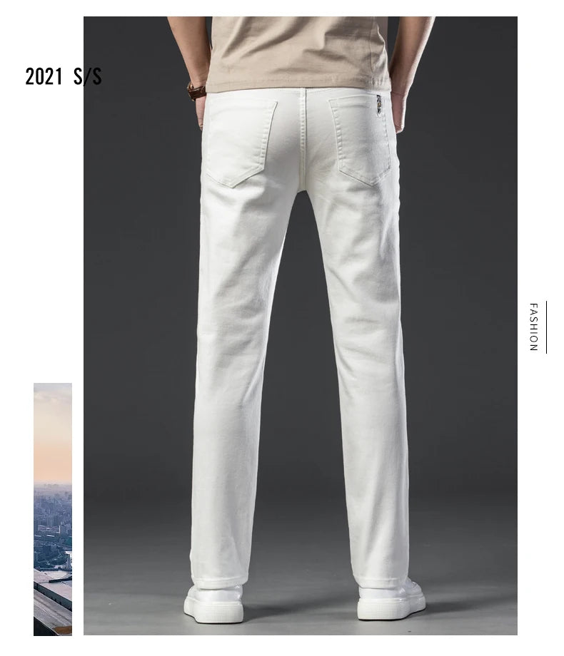 2025 Men White Jeans Fashion Casual Classic Style Regular Straight  Fit Soft Trousers Male  Advanced Stretch Pants