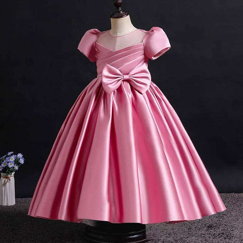 Girls Party Dresses Summer Luxury Elegant Bow Princess Dress Kids Baptism Lace Wedding Vest Birthday Evening Clothes 1-16 Year