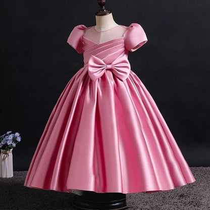 Girls Party Dresses Summer Luxury Elegant Bow Princess Dress Kids Baptism Lace Wedding Vest Birthday Evening Clothes 1-16 Year