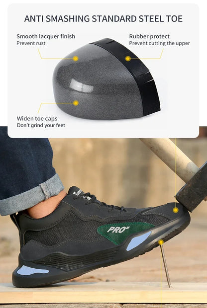 Fashion Safety Shoes Men Boots Steel Toe Shoes Men Puncture-Proof Work Sneakers Male Shoes Work Boots Indestructible Footwear