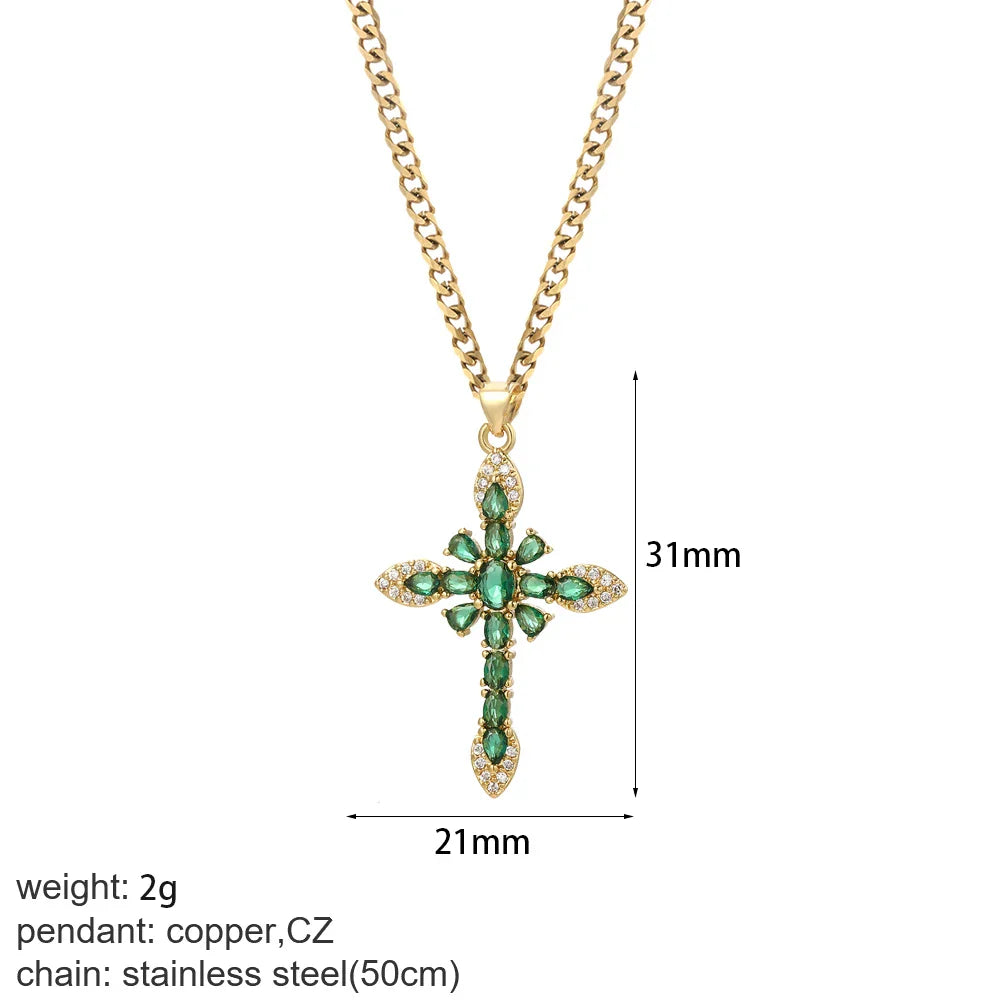 Cross Women's Pendant Collar Gold Color Our Lady Choker Jesus Necklace for Women Long Stainless Steel Chain Amulet Collars