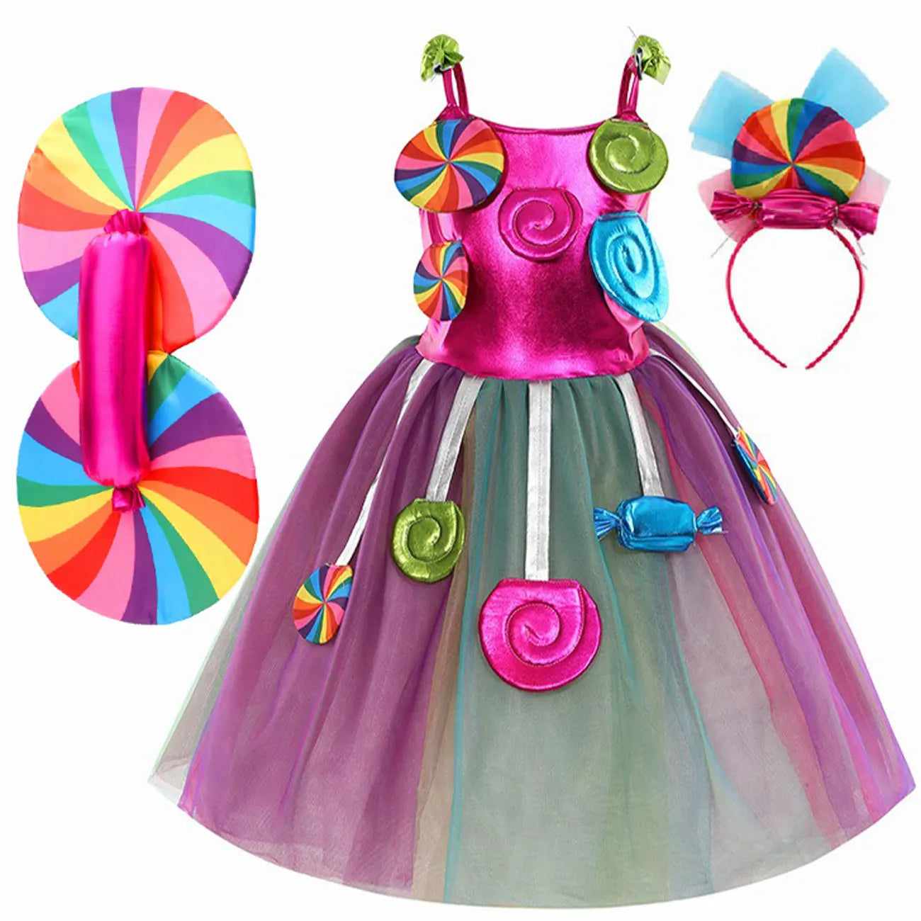 New Sweet Lollipop Candy Girl Dress Carnival Party Little Kids Birthday Costume Fancy Rainbow Tutu Children Wedding Clothes