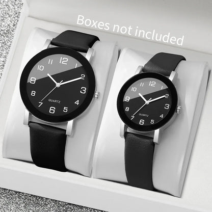 1/2PCS Fashion Couple's Watches Leather Strap Wristwatch Men Women Casual Arabic Dial Quartz Watches (Without Box)
