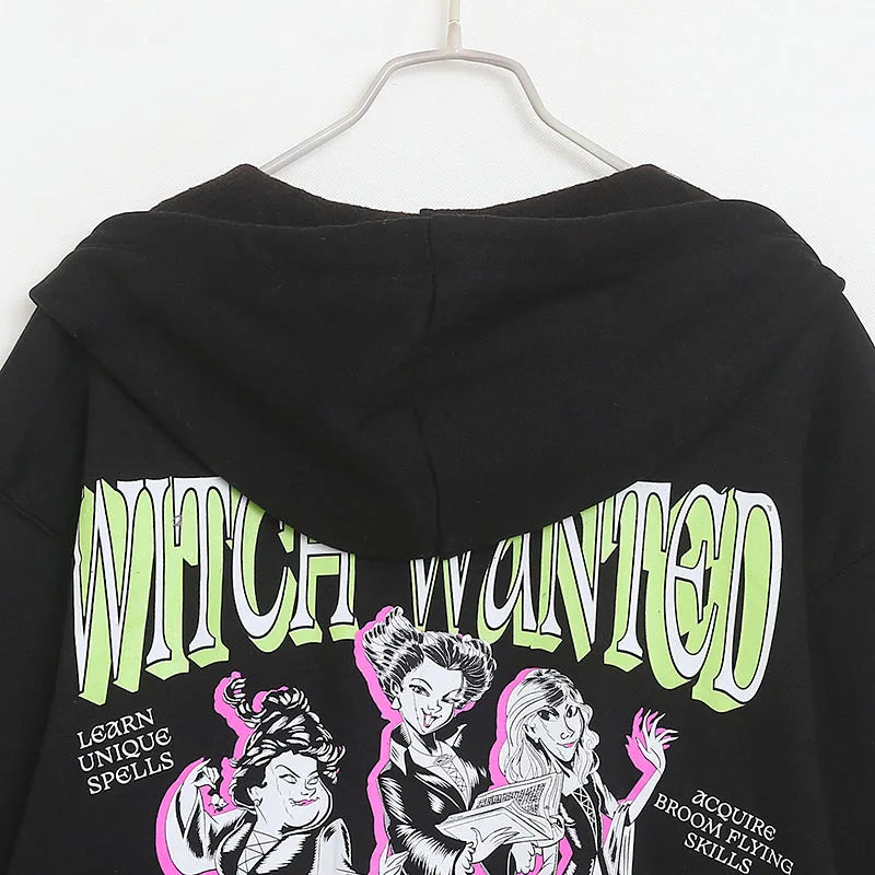 Fleece Hooded Sweatshirt Women Zip Up Hoodies Jacket Halloween Casual Cartoon Jumper Top Female Streetwear