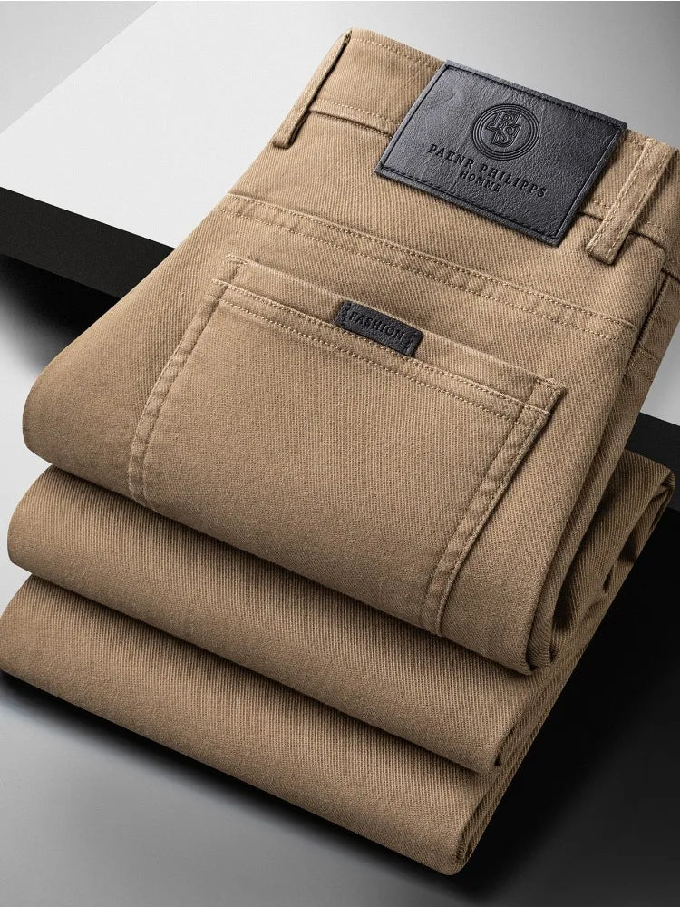 Lyocell Jeans Men Spring Autumn New Fashion Comfortable Straight Long Pants Soft Business Brand Classic Stretch Denim Trousers
