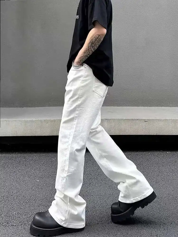 American Y2K Men's Jeans New Micro Flared Denim Pants Slim Fit Solid Color High Street Stylish Male Casual Trousers