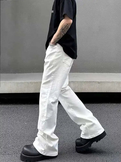 American Y2K Men's Jeans New Micro Flared Denim Pants Slim Fit Solid Color High Street Stylish Male Casual Trousers