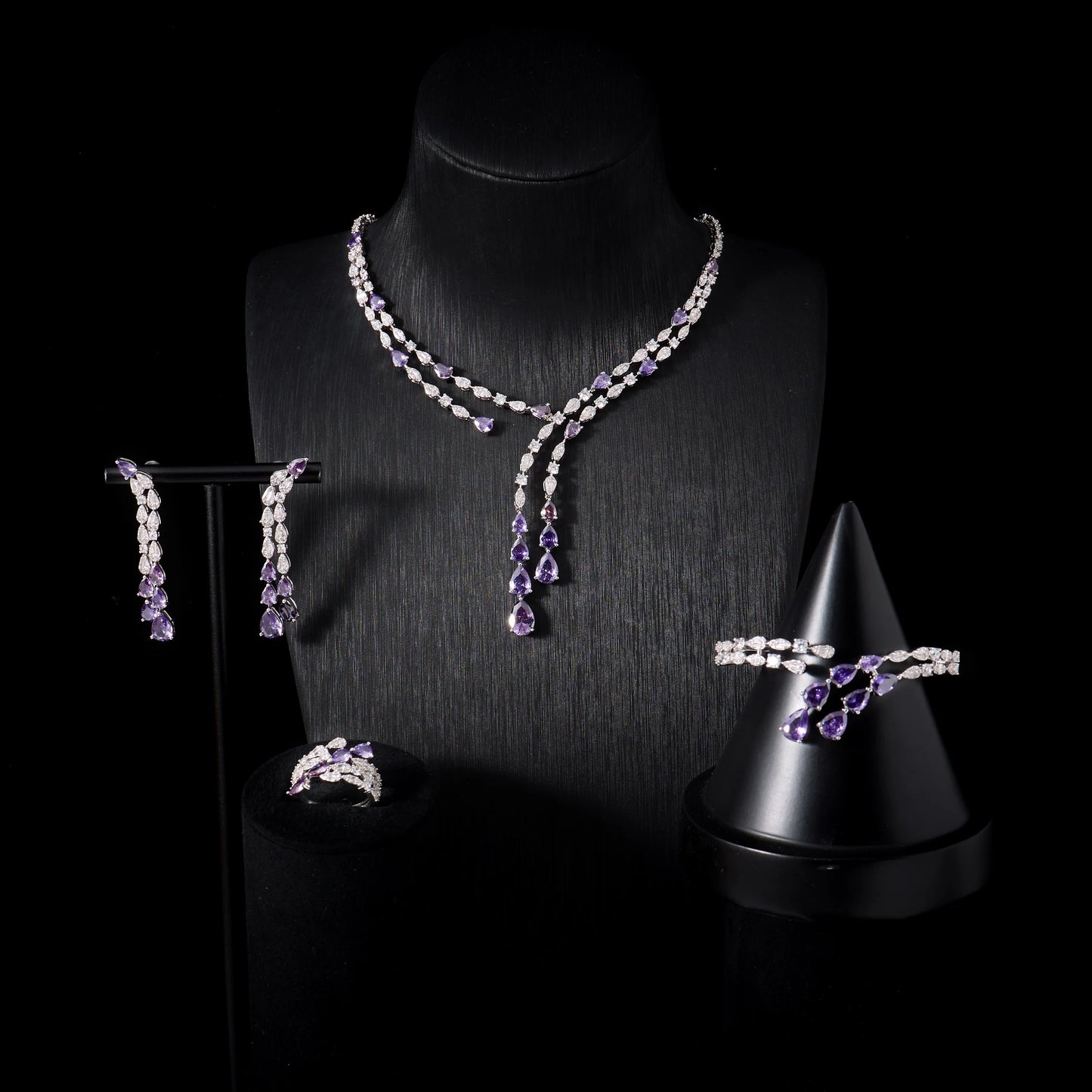 Women's Cubic Zircon Necklace Set Elegant Bridal Wedding Jewelry Accessory 00121
