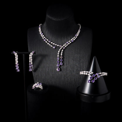 Women's Cubic Zircon Necklace Set Elegant Bridal Wedding Jewelry Accessory 00121