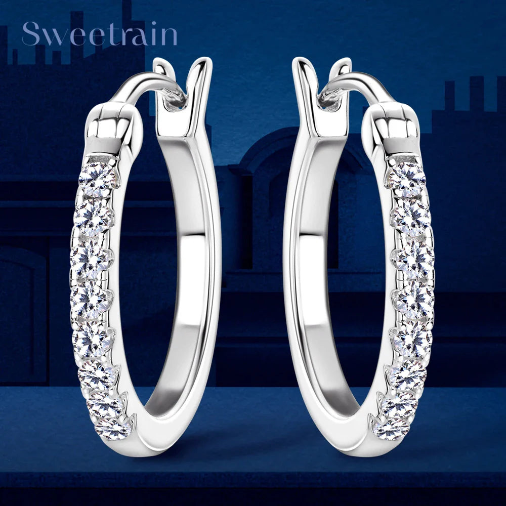 Hoops 1.8mm Moissanite Earrings For Women Real 925 Sterling Sliver Plated Yellow Gold Hoop Earring Fine Jewelry Christmas Gifts