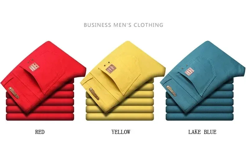 Autumn Jeans Men's New Brand Clothing Fashion Stretch Denim Pants Straight Trousers Male Red Lake Blue Yellow Trousers