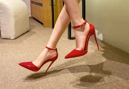 Customized 12cm Ultra High Heels Black Lacquer Classic Thin Heel Bottom Shallow Mouth Fun Women's High Heel Sandals