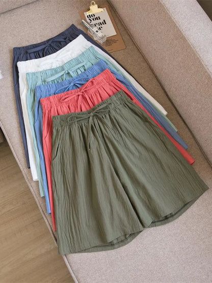 2024 Women Cotton Shorts,Summer Casual Solid Two Pockets shorts high waist loose shorts for girls Soft Cool female shorts
