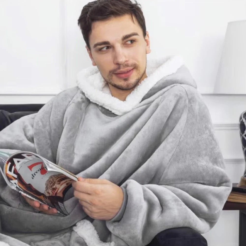 180cm Super Long Flannel Blanket Pyjamas with Sleeves Winter Hoodies Sweatshirt Women Men Pullover Fleece Giant Oversized Outd