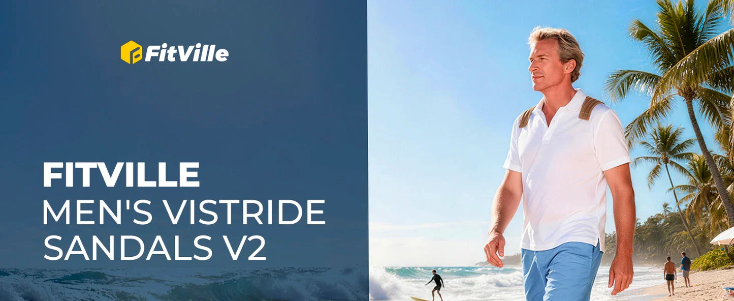 FitVille Mens Sandal Wide Toe Box Walking Athletic Sandals For Men With Arch Support Cushion Slip-Resistant Beach Sandals