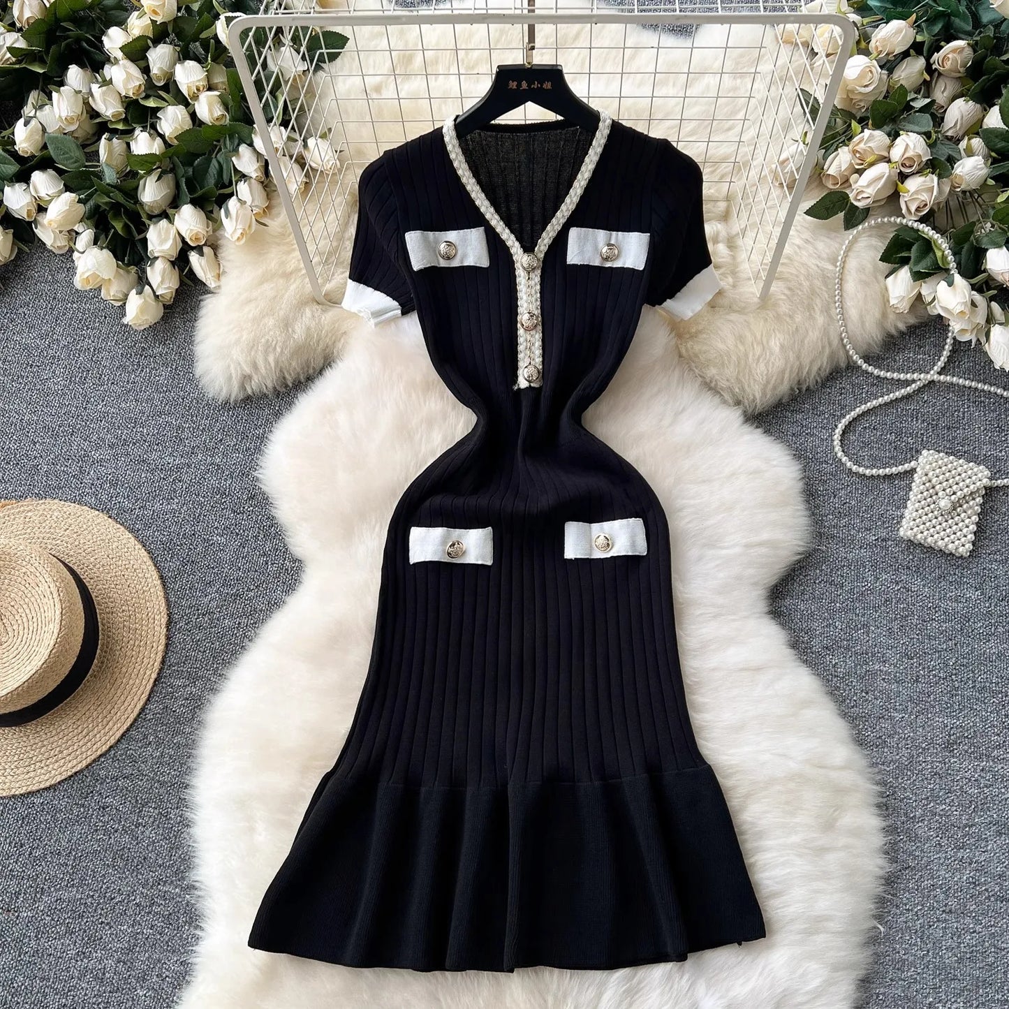 Fashion Knitted Mermaid Dress 2026 New Elegant V-neck Buttons Ribbed Sweater Dress Lady Bodycon Party Vestidos