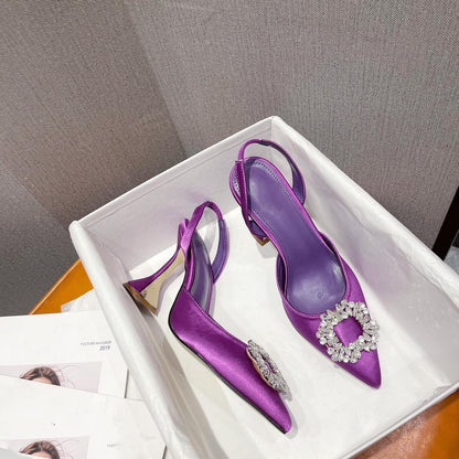 Brand Women Pumps Luxury Crystal Slingback High Heels Summer Bride Shoes Comfortable triangle Heeled Party Wedding Shoes