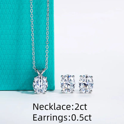 2-5ct Oval Moissanite Necklace 0.5-3ct Earrings 925 Sterling Silver 18k Gold Plated Wedding Jewelry Set Woman Gifts
