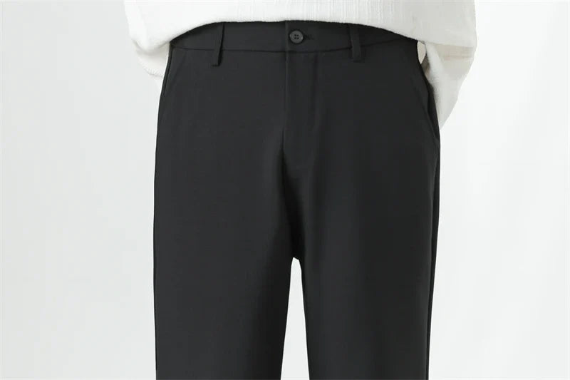 Men's Korean Fashion Small Flared Suit Pants Elastic Waist Drape Loose Straight Solid Color Business Office Casual Male Trousers