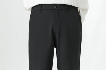 Men's Korean Fashion Small Flared Suit Pants Elastic Waist Drape Loose Straight Solid Color Business Office Casual Male Trousers