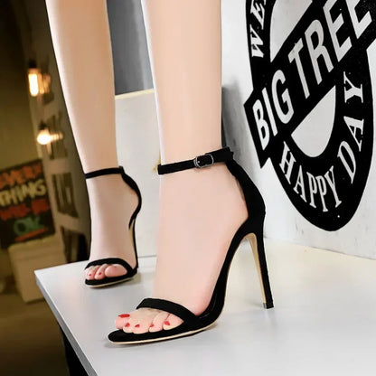 Women Gladiator Stiletto Classic Ankle Strap Holiday Beach Sandals Lady Fashion Suede 8cm 11cm High Heels Sexy Red Brown Sandles