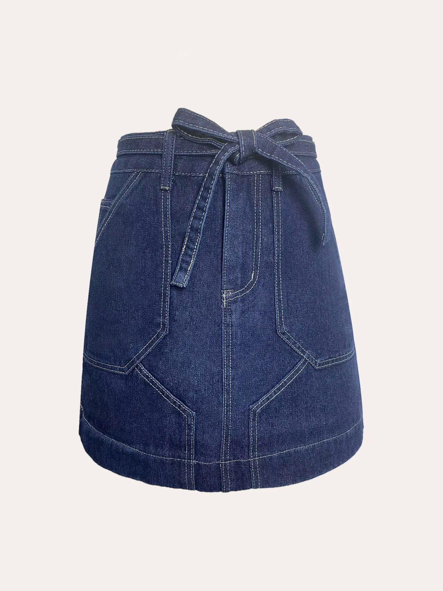Women's Spring Summer Vintage Denim Mini Skirt Non-Stretch High Waist Belted Casual Streetwear Korean Y2K Fashion A-Line Skirt