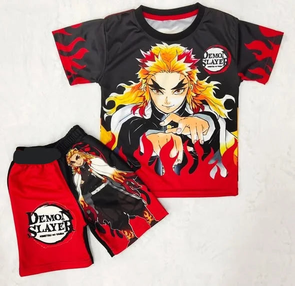 Demon Slayer Kids T-shirt Shorts Set  Anime Kimetsu Tanjiro Rengoku Zenitsu Print BoysGirls Casual Summer Outfit 2Pcs Sportswear
