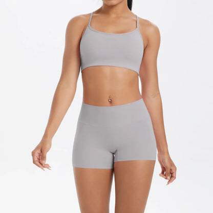 2PCS Yoga Clothes  Halter Yoga Top Set Fitness Gym Suit Crossover Back Sports Underwear Workout Gym Shorts Fitness High Waist
