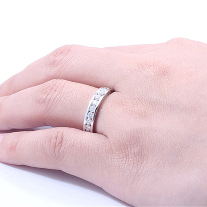 S925 Silver Groove Inlaid D VVS1 Round Moissanite Ring for Women Fashion Wedding Ring Eternity Band with Certificate