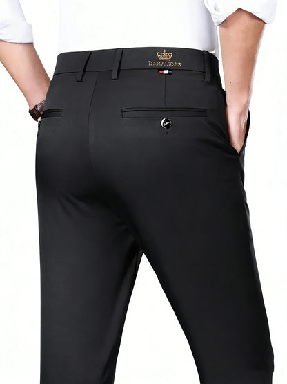 2 Pieces Men's High Elasticity Formal Pants Comfortable Straight Leg Business Trousers