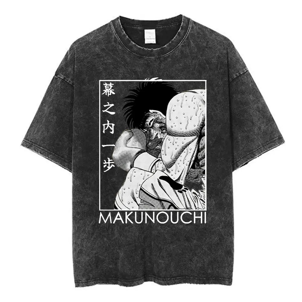 Anime Hajime No Ippo Washed Vintage T-shirt Kamogawa Boxing Gym Harajuku T-shirts Makunouchi Takamura KGB Loose Cotton T Shirt