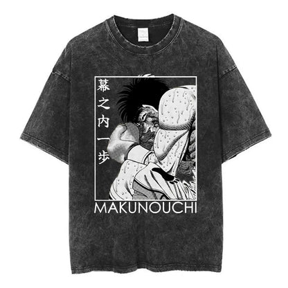 Anime Hajime No Ippo Washed Vintage T-shirt Kamogawa Boxing Gym Harajuku T-shirts Makunouchi Takamura KGB Loose Cotton T Shirt