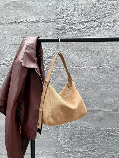Genuine Grade Suede Leather Luxury Designer Large Capacity Women's Tote Bag Vintage Shoulder Crossbody Underarm Bags Trendy New