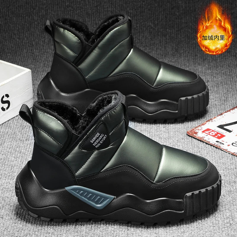 Winter shoes men's high top plush warm cotton shoes, high-quality and fashionable cold resistant outdoor cotton boots snow boots