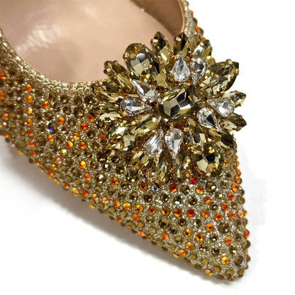 Pointed-Toe Rhinestone Pumps African Ladies Italian Shoe and Bag Set Designer