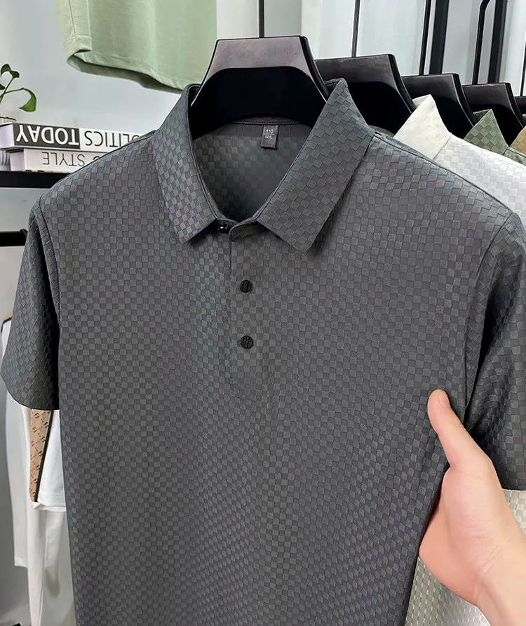 Seamless Polo Shirt - Short Sleeve Ice Silk Feel Nordic Style Soft & Comfortable Summer Wear Men's Golf Shirt