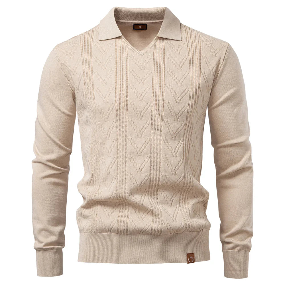 2025 Men's Modern Henley Polo Solid Color Long Sleeve Fashion Forward Cut Luxury Business Social Premium Male Top
