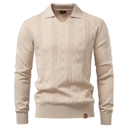 2025 Men's Modern Henley Polo Solid Color Long Sleeve Fashion Forward Cut Luxury Business Social Premium Male Top